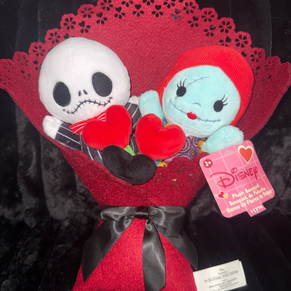 Disney Jack Skellington & Sally Plush Bouquet - Red, Black, White, Light Blue